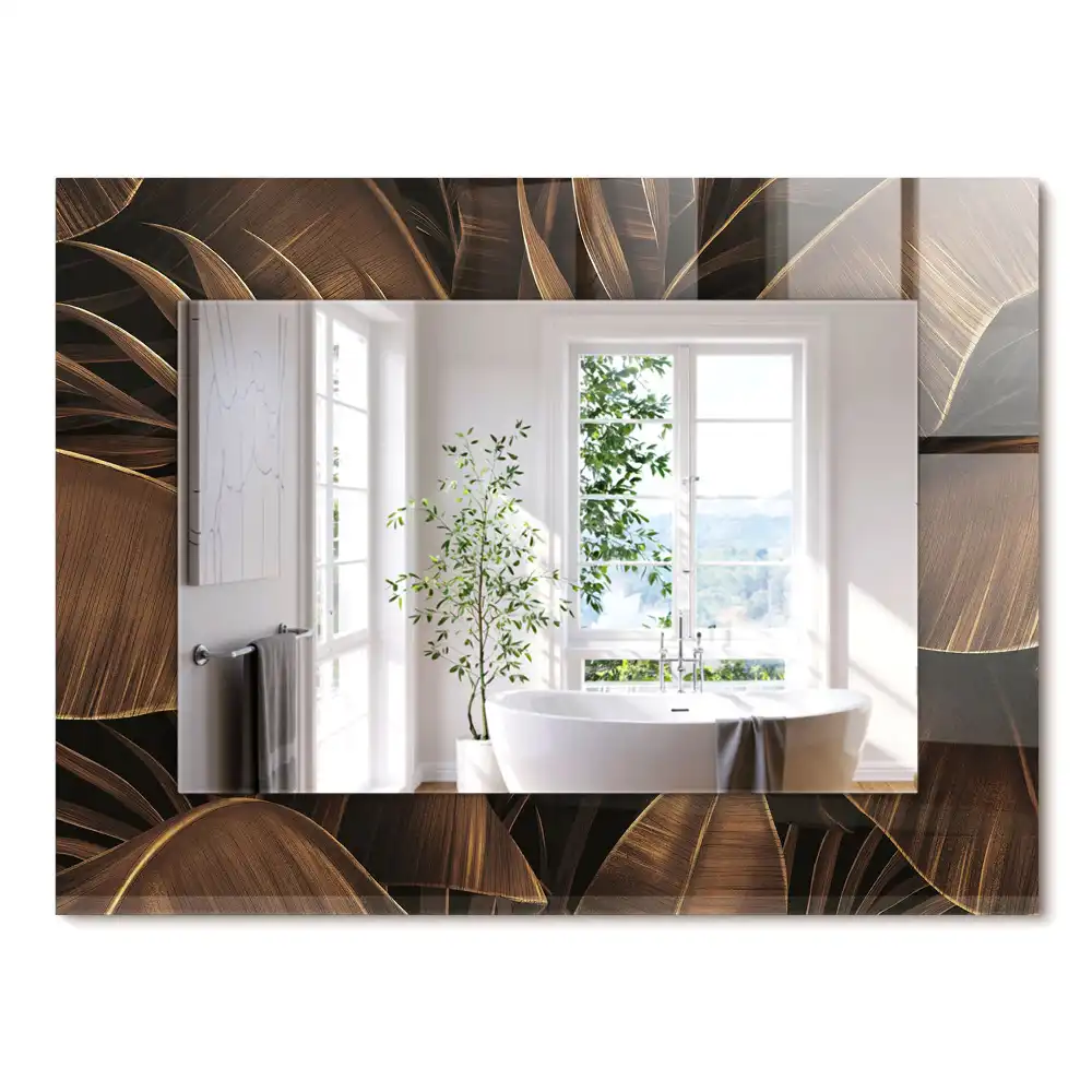 Oglindă decorativă de perete dreptunghiulară cu model de frunze tropicale