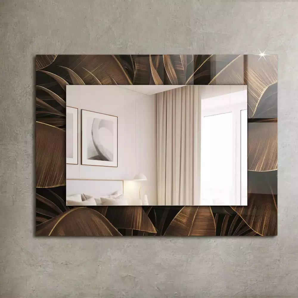 Oglindă decorativă de perete dreptunghiulară cu model de frunze tropicale