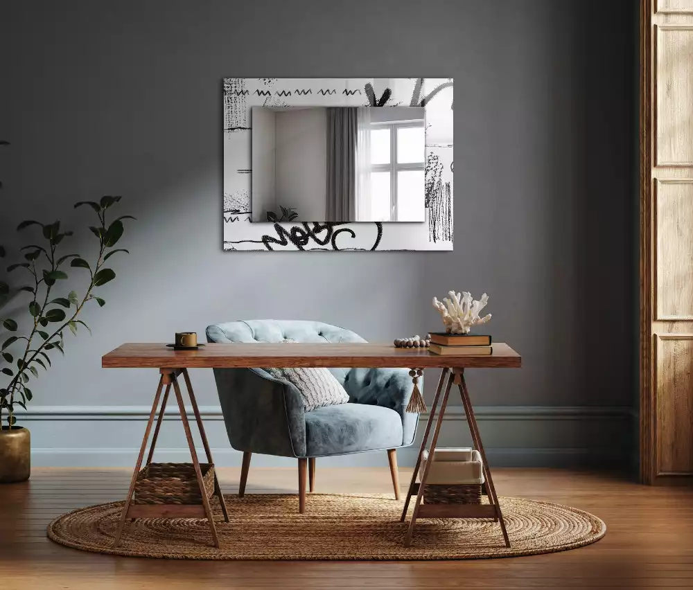 Oglindă dreptunghiulară cu decor abstract modern