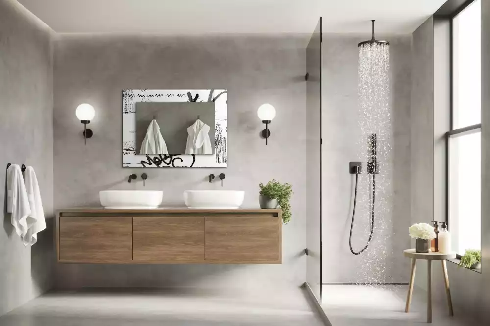 Oglindă dreptunghiulară cu decor abstract modern