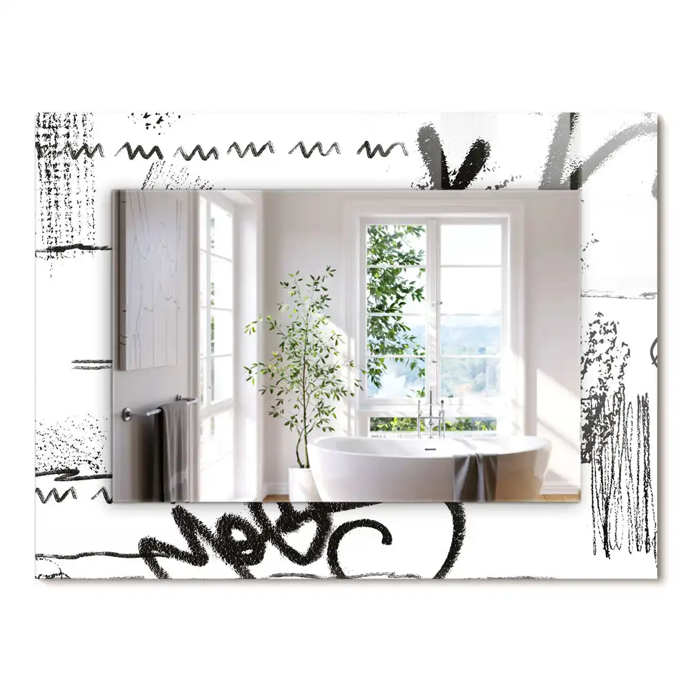Oglindă dreptunghiulară cu decor abstract modern