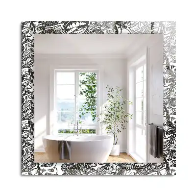 Oglindă decorativă de perete dreptunghiulară cu model alb-negru