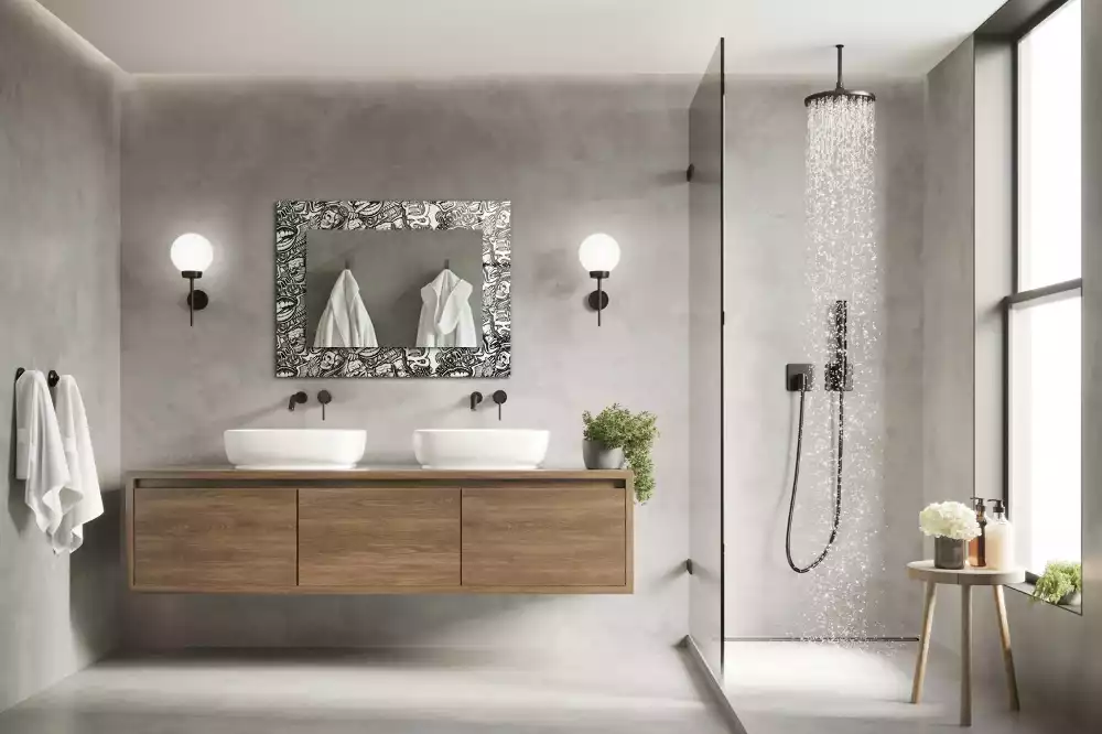 Oglindă decorativă de perete dreptunghiulară cu model alb-negru