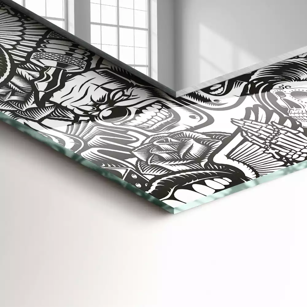Oglindă decorativă de perete dreptunghiulară cu model alb-negru