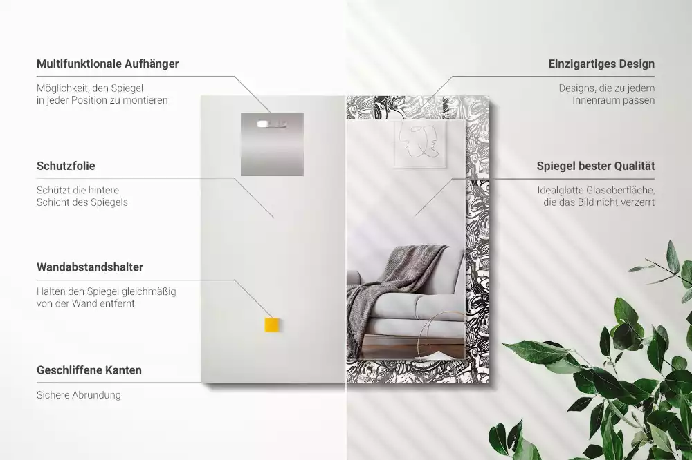 Oglindă decorativă de perete dreptunghiulară cu model alb-negru
