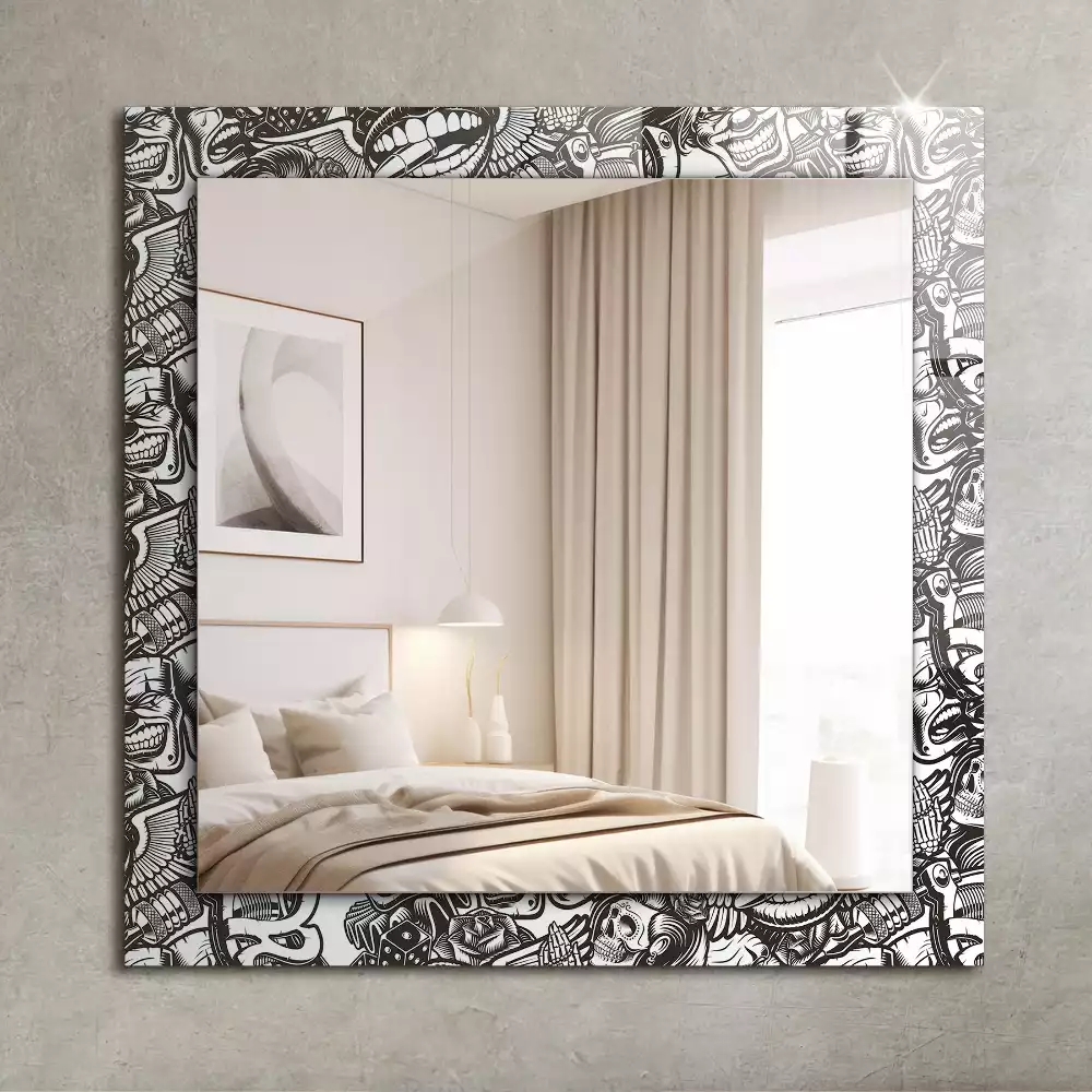 Oglindă decorativă de perete dreptunghiulară cu model alb-negru