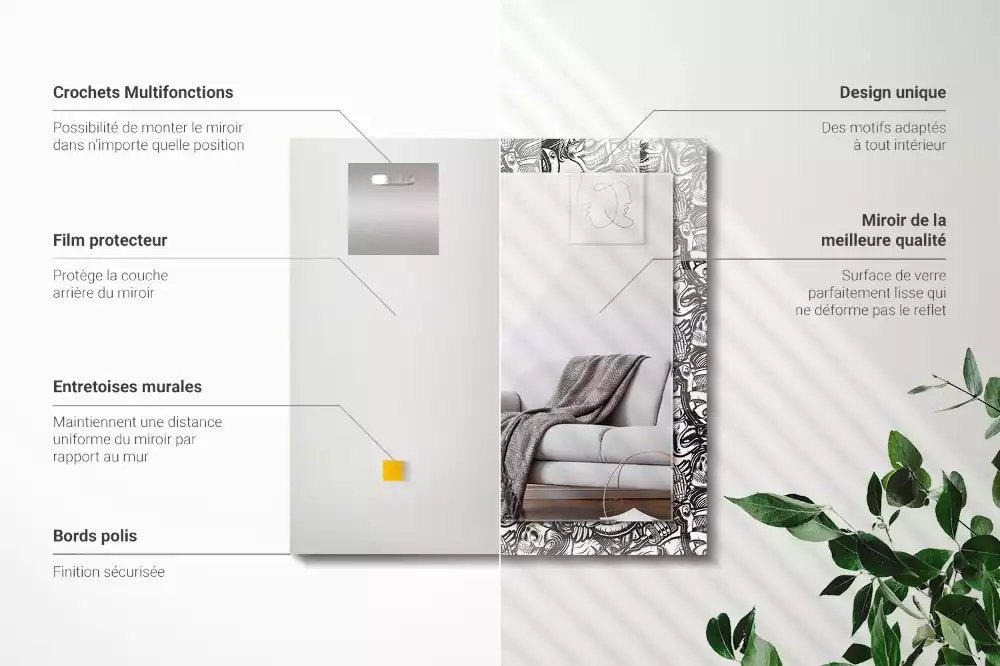 Oglindă decorativă de perete dreptunghiulară cu model alb-negru