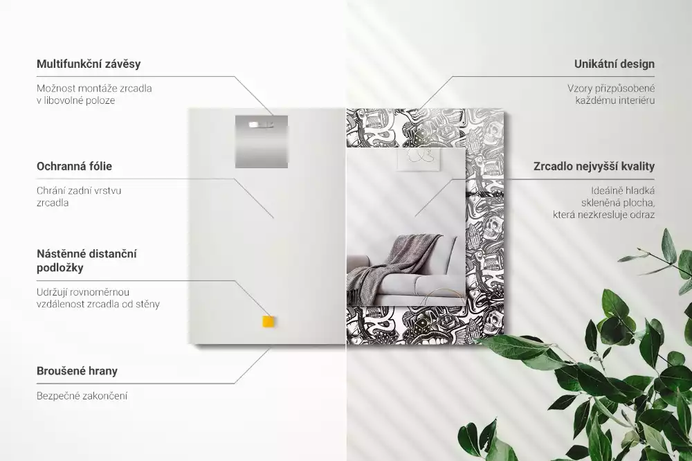 Oglindă decorativă de perete dreptunghiulară cu model alb-negru