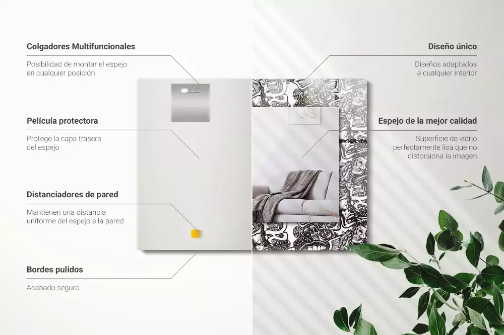 Oglindă decorativă de perete dreptunghiulară cu model alb-negru