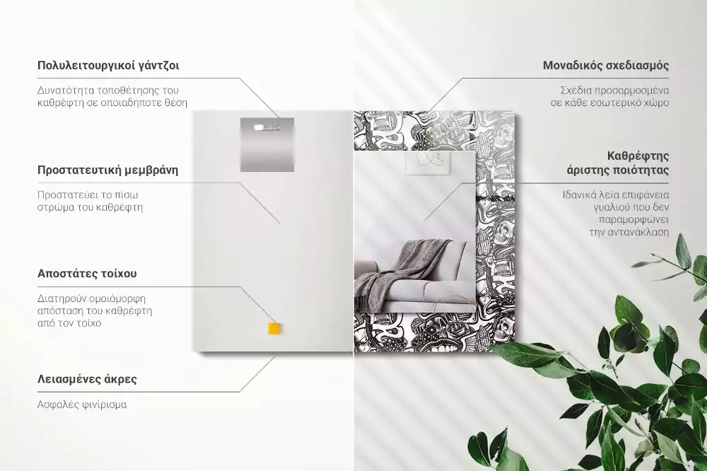 Oglindă decorativă de perete dreptunghiulară cu model alb-negru