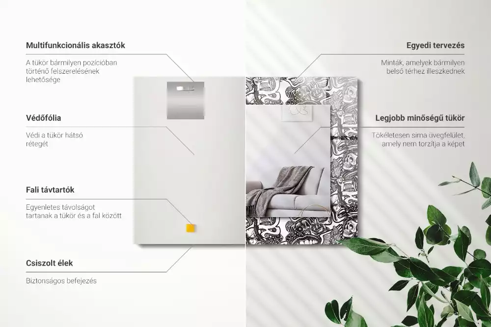 Oglindă decorativă de perete dreptunghiulară cu model alb-negru