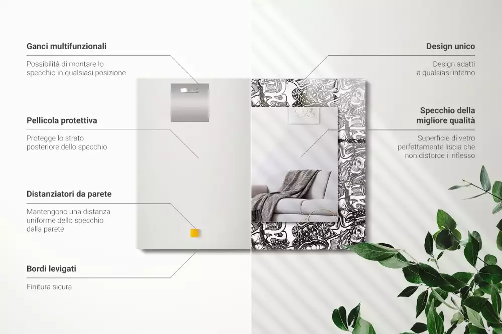 Oglindă decorativă de perete dreptunghiulară cu model alb-negru