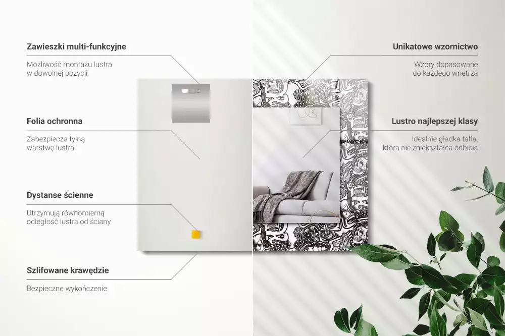 Oglindă decorativă de perete dreptunghiulară cu model alb-negru