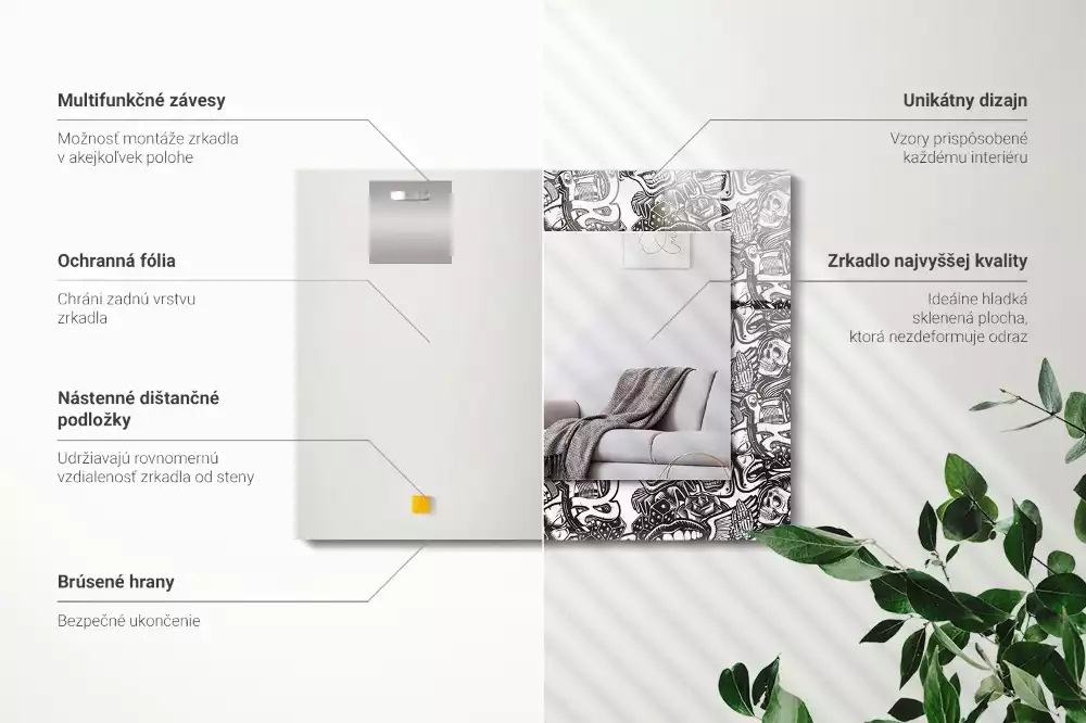 Oglindă decorativă de perete dreptunghiulară cu model alb-negru
