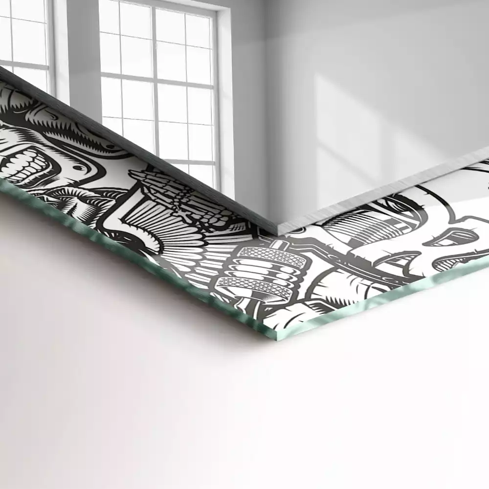 Oglindă decorativă de perete dreptunghiulară cu model alb-negru