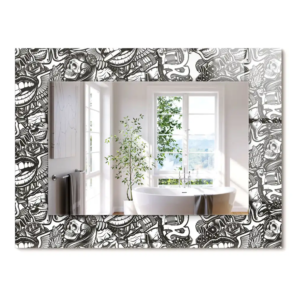 Oglindă decorativă de perete dreptunghiulară cu model alb-negru