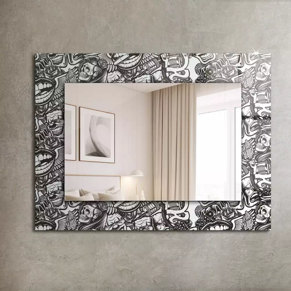 Oglindă decorativă de perete dreptunghiulară cu model alb-negru
