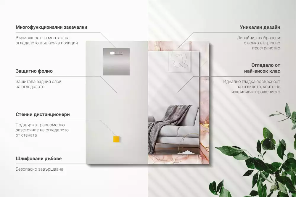 Oglindă dreptunghiulară cu ramă cu imprimeu de artă abstractă în acuarelă