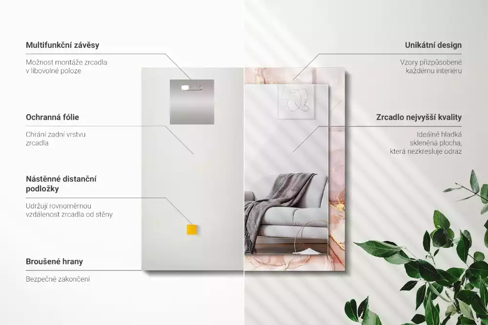 Oglindă dreptunghiulară cu ramă cu imprimeu de artă abstractă în acuarelă