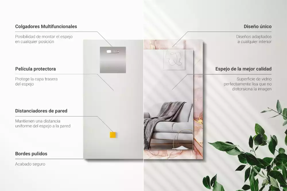 Oglindă dreptunghiulară cu ramă cu imprimeu de artă abstractă în acuarelă