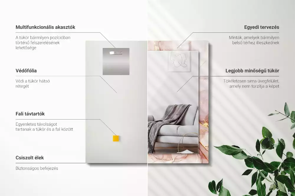 Oglindă dreptunghiulară cu ramă cu imprimeu de artă abstractă în acuarelă