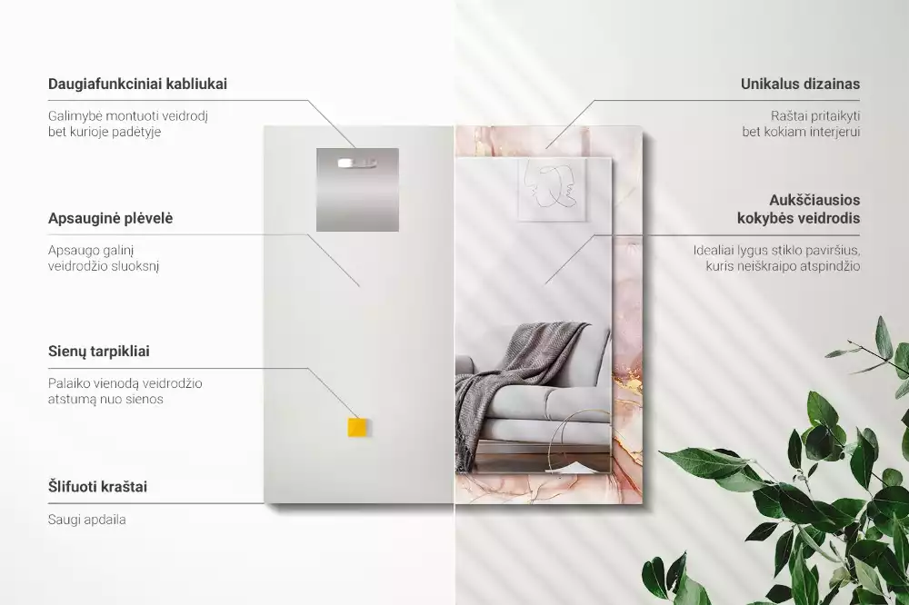 Oglindă dreptunghiulară cu ramă cu imprimeu de artă abstractă în acuarelă