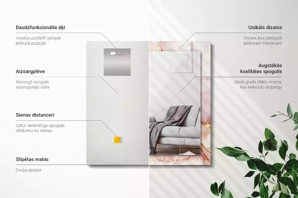 Oglindă dreptunghiulară cu ramă cu imprimeu de artă abstractă în acuarelă