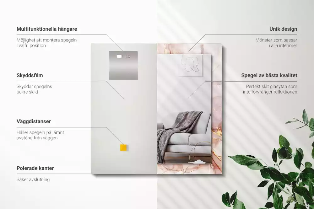 Oglindă dreptunghiulară cu ramă cu imprimeu de artă abstractă în acuarelă