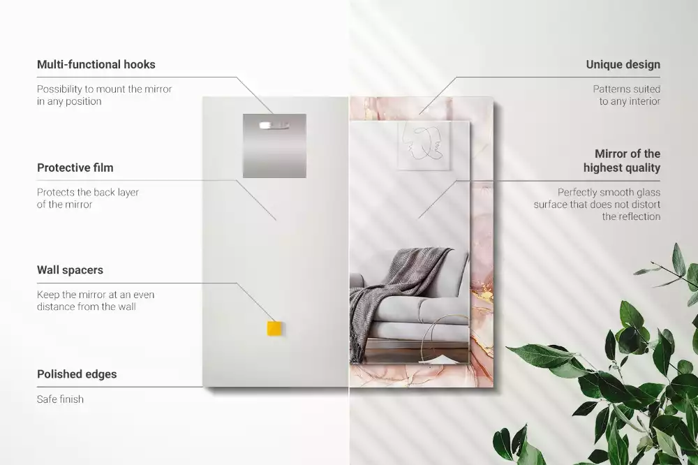 Oglindă dreptunghiulară cu ramă cu imprimeu de artă abstractă în acuarelă