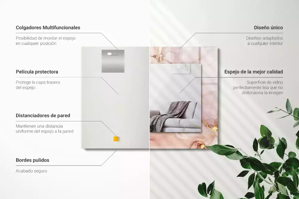 Oglindă dreptunghiulară cu ramă cu imprimeu de artă abstractă în acuarelă