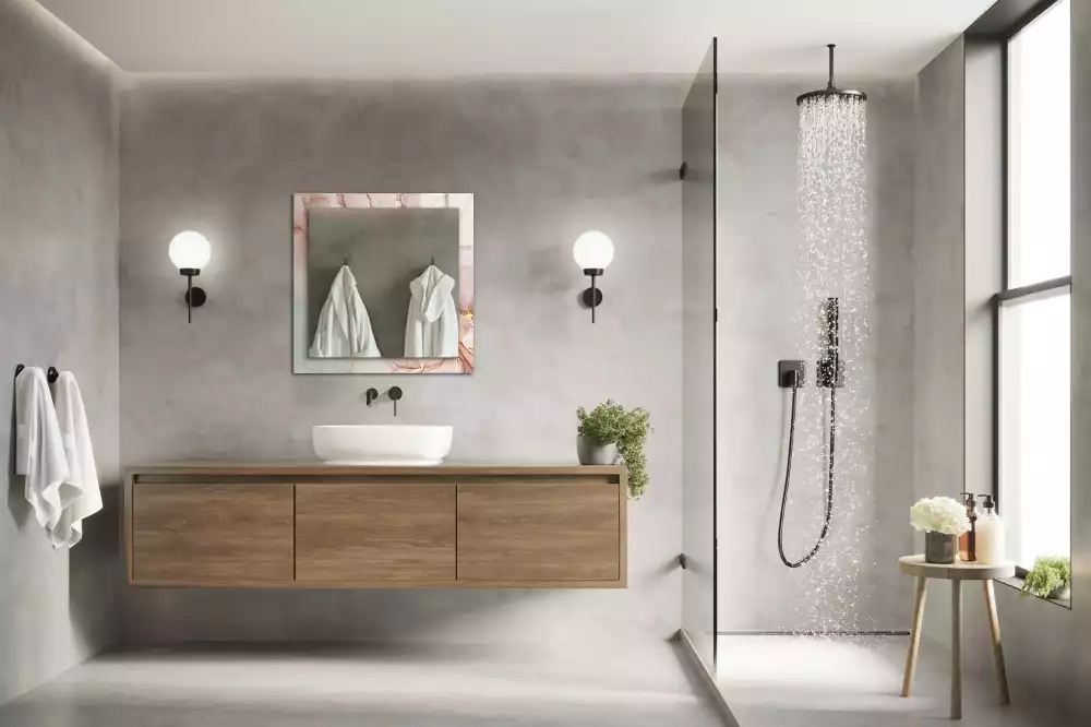 Oglindă dreptunghiulară cu ramă cu imprimeu de artă abstractă în acuarelă