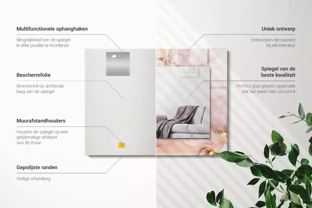 Oglindă dreptunghiulară cu ramă cu imprimeu de artă abstractă în acuarelă