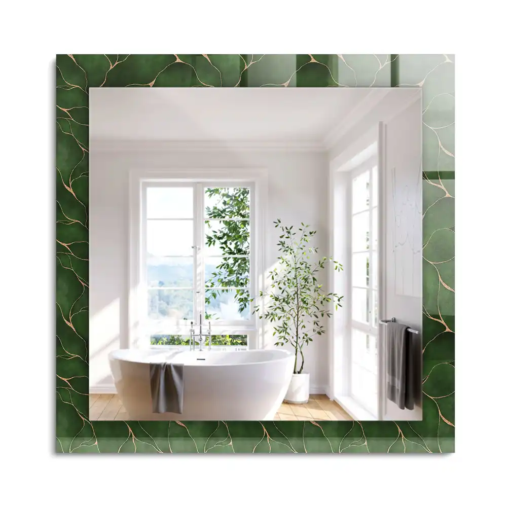 Oglindă dreptunghiulară cu decor cu frunze verzi