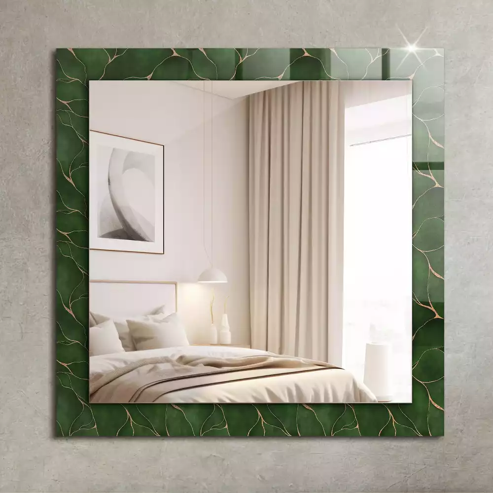 Oglindă dreptunghiulară cu decor cu frunze verzi