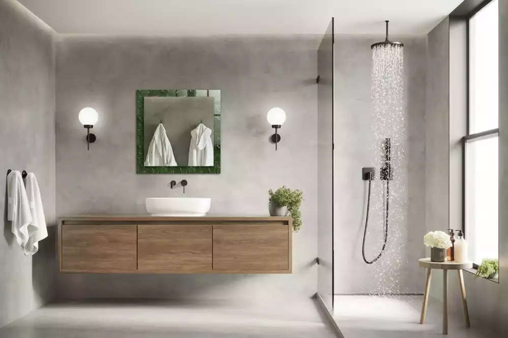 Oglindă dreptunghiulară cu decor cu frunze verzi