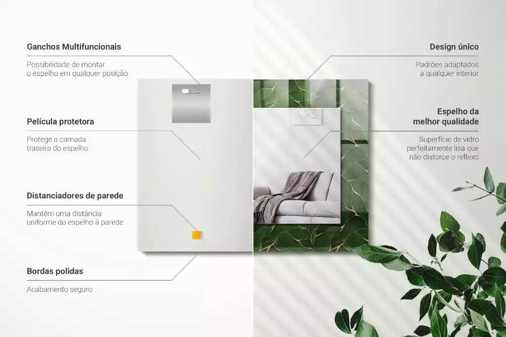 Oglindă dreptunghiulară cu decor cu frunze verzi