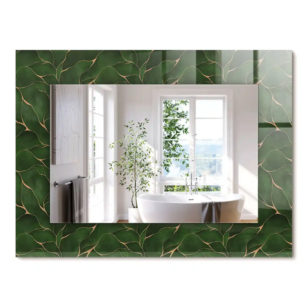 Oglindă dreptunghiulară cu decor cu frunze verzi