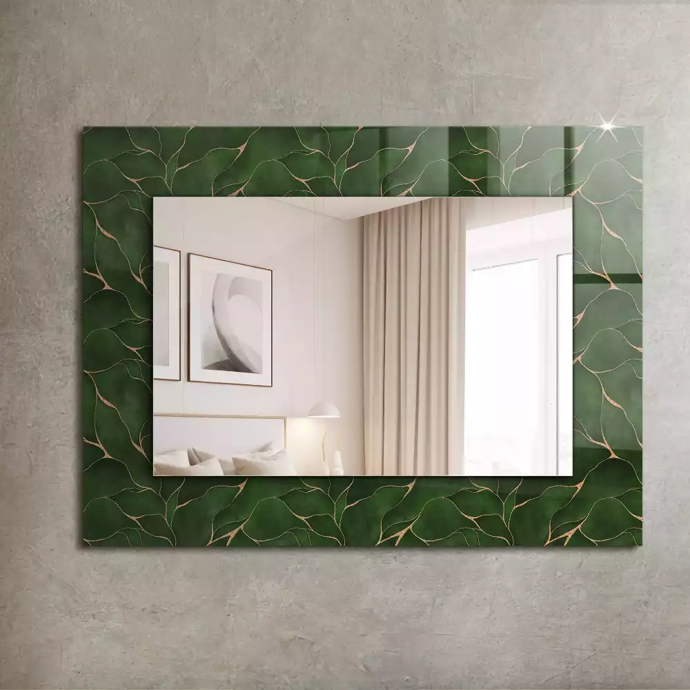Oglindă dreptunghiulară cu decor cu frunze verzi