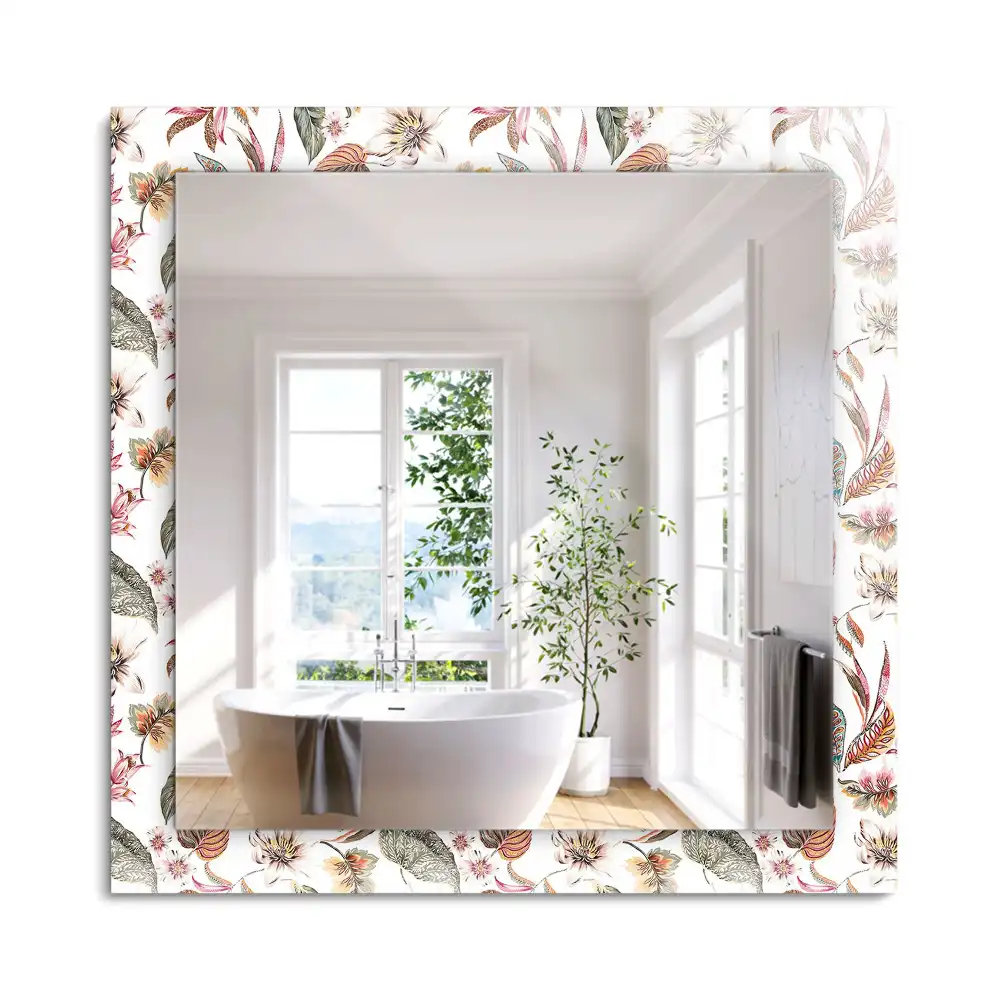 Oglindă decorativă de perete cu design dreptunghiular și model cu flori și frunze