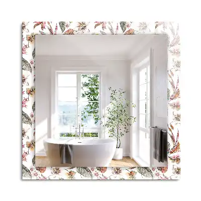 Oglindă decorativă de perete cu design dreptunghiular și model cu flori și frunze