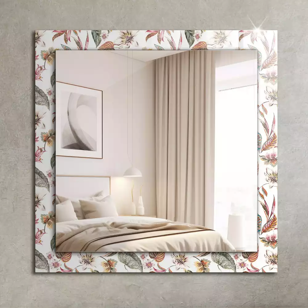 Oglindă decorativă de perete cu design dreptunghiular și model cu flori și frunze
