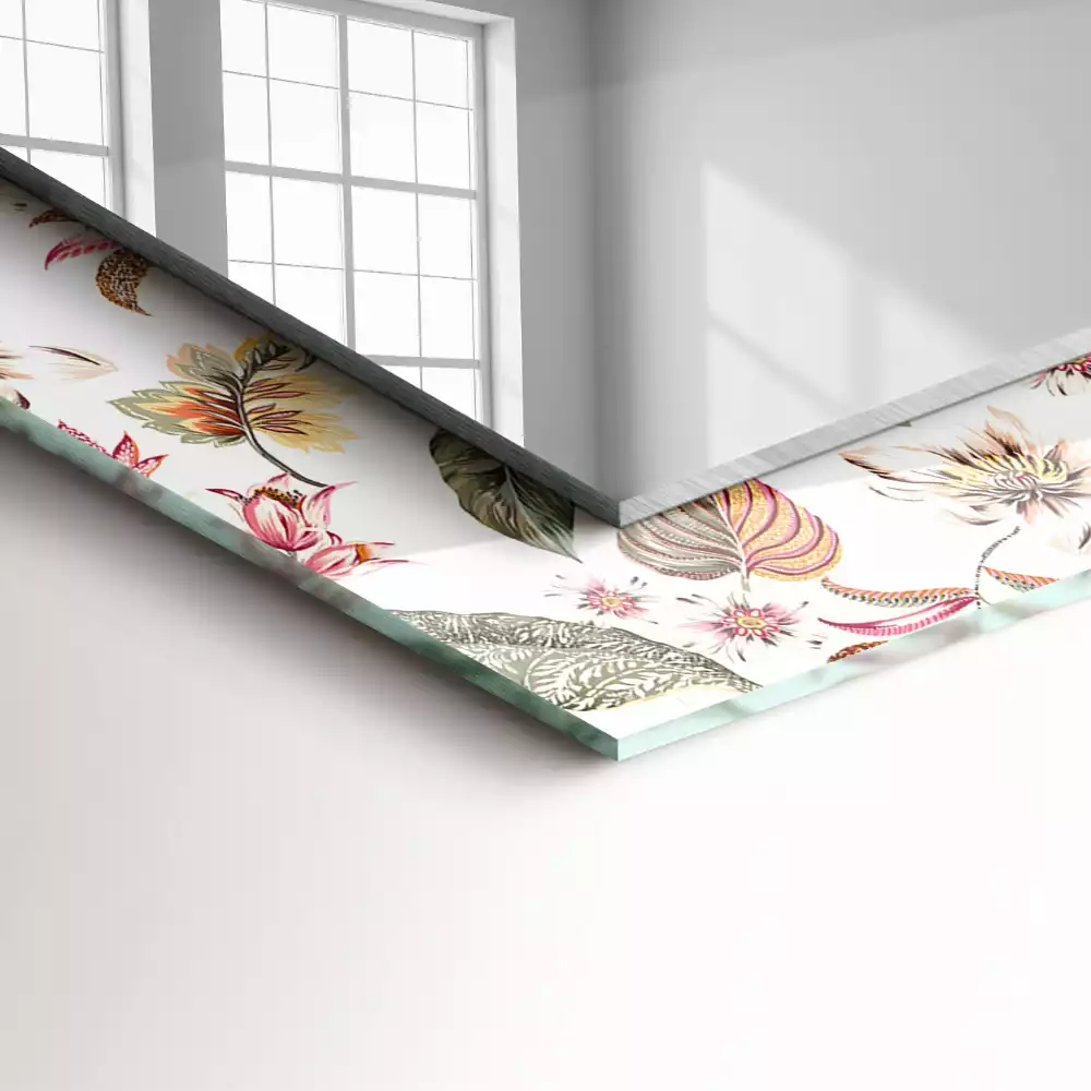 Oglindă decorativă de perete cu design dreptunghiular și model cu flori și frunze