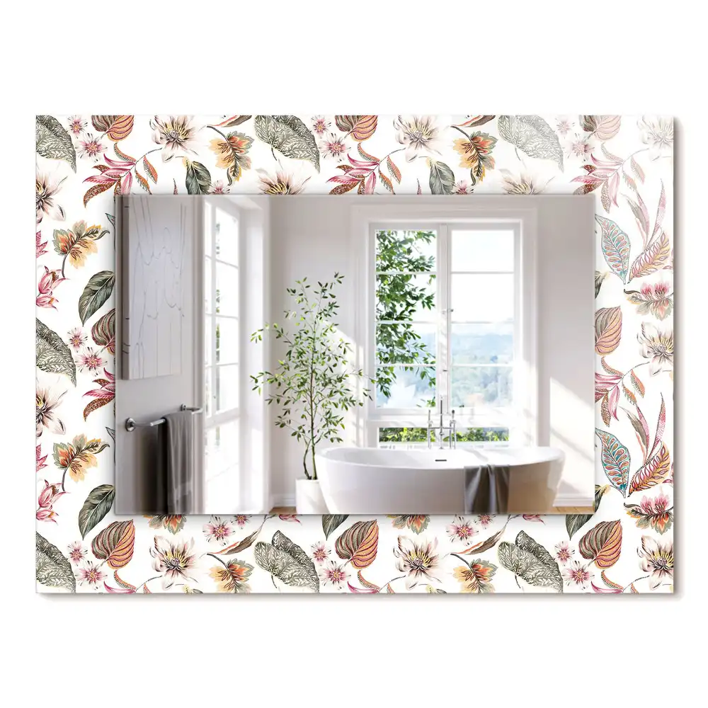 Oglindă decorativă de perete cu design dreptunghiular și model cu flori și frunze