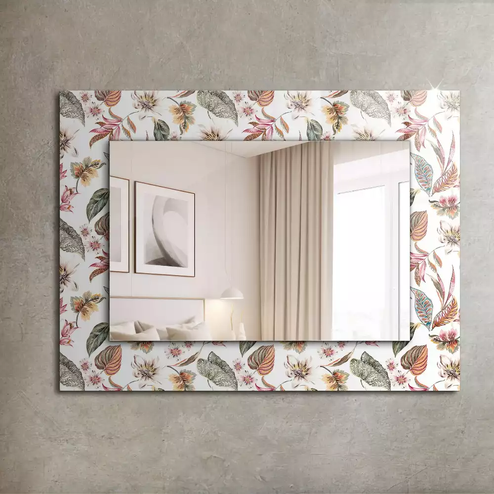 Oglindă decorativă de perete cu design dreptunghiular și model cu flori și frunze