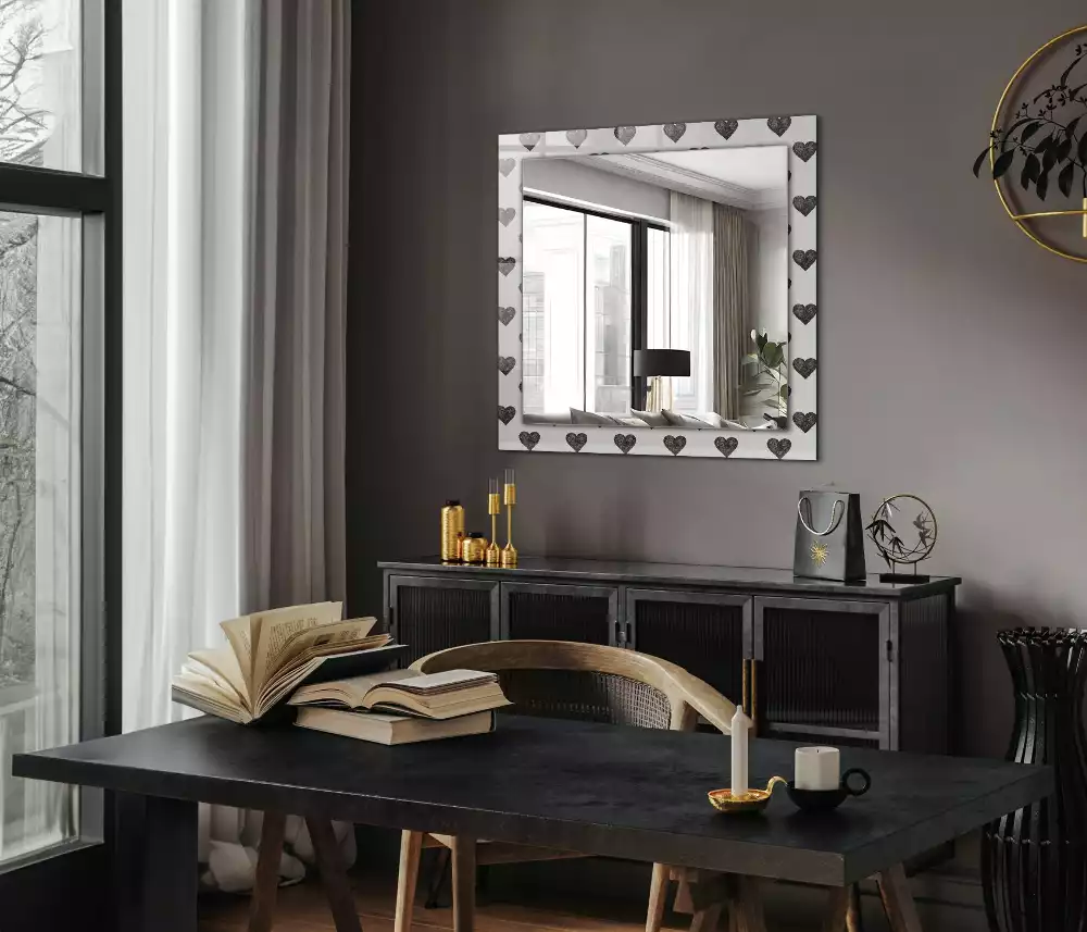 Oglindă dreptunghiulară cu model inimă neagră imprimată