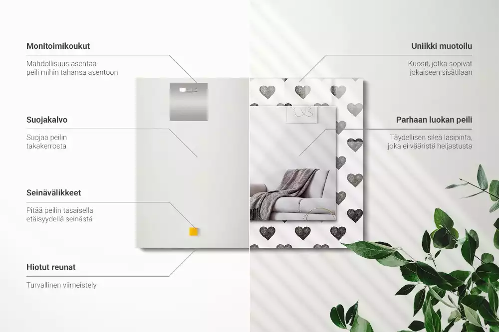 Oglindă dreptunghiulară cu model inimă neagră imprimată
