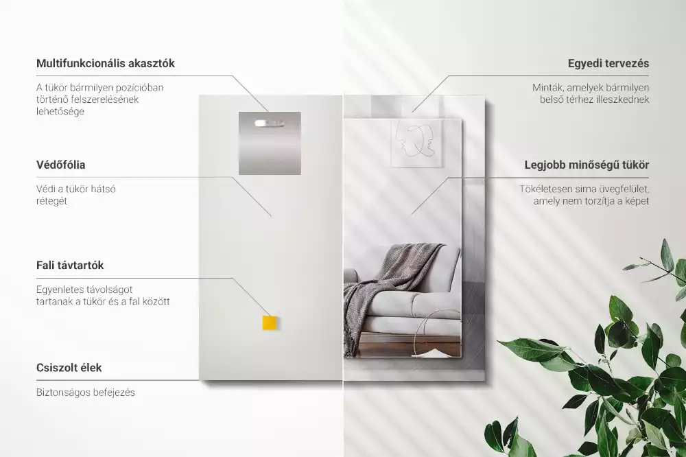 Oglindă dreptunghiulară cu ramă metalică și imprimeu