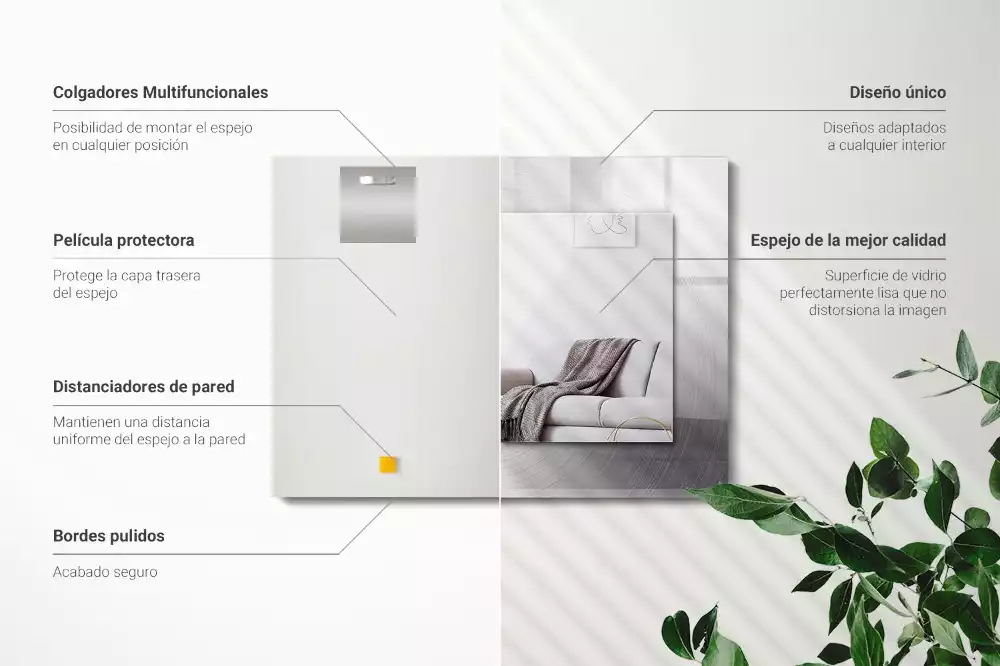 Oglindă dreptunghiulară cu ramă metalică și imprimeu