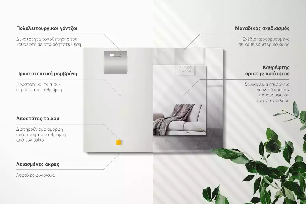 Oglindă dreptunghiulară cu ramă metalică și imprimeu