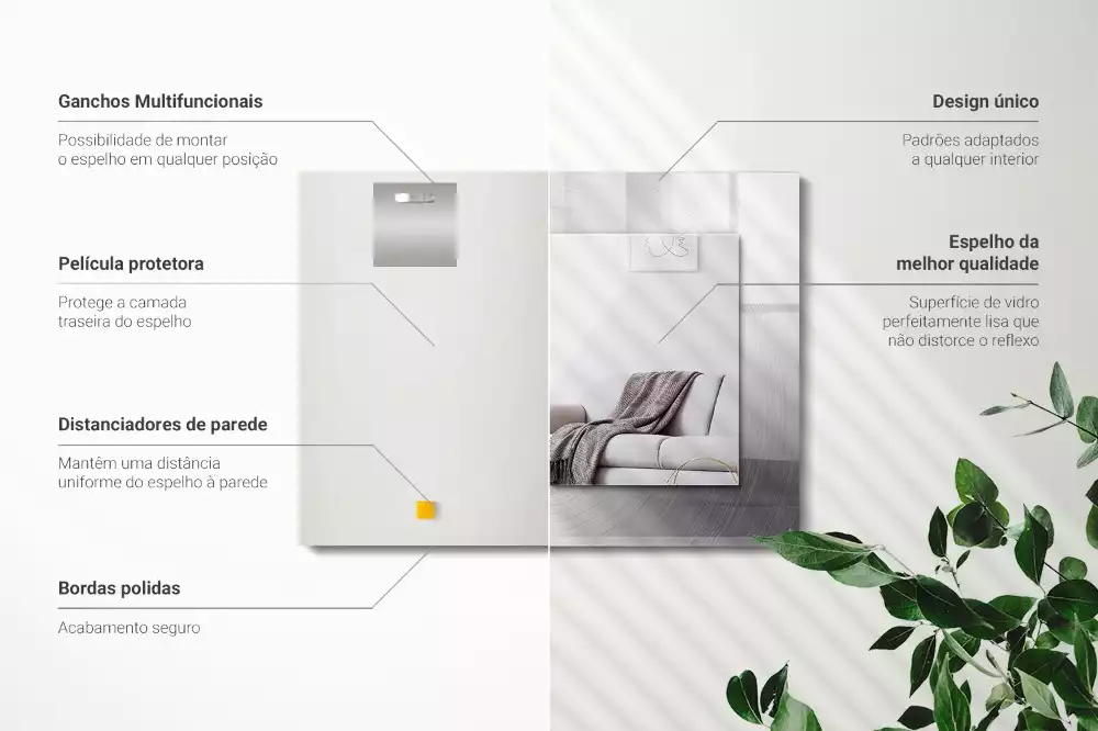 Oglindă dreptunghiulară cu ramă metalică și imprimeu